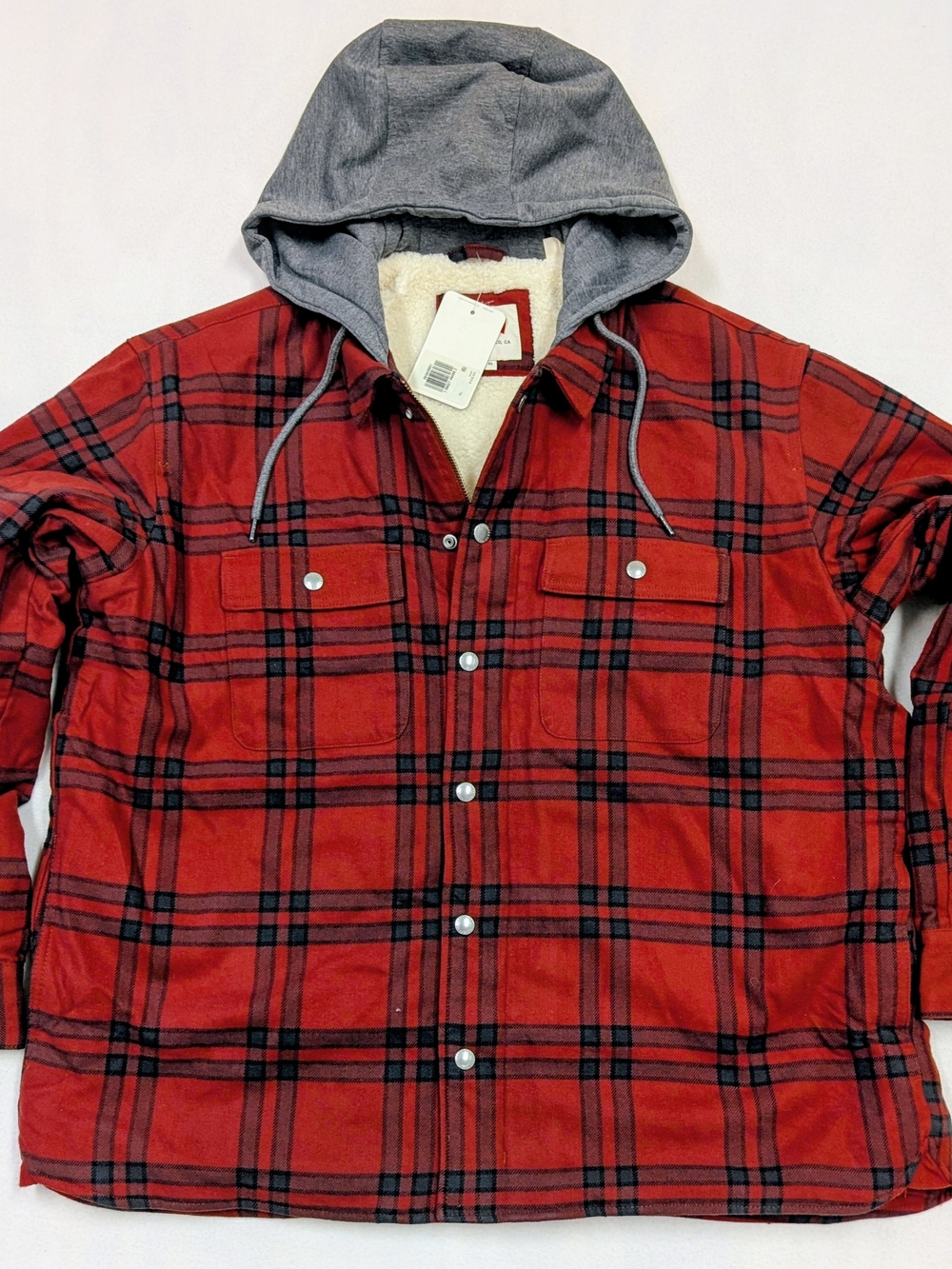 Levi's Francisco Sherpa Flannel Jacket Red Plaid Hooded NWT XL